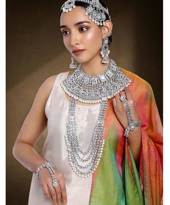 Aheli traditional kundan dulhan bridal jewellery set with choker earrings maang tikka hathphool gift for women 2