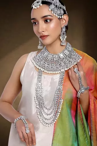 Aheli traditional kundan dulhan bridal jewellery set with choker earrings maang tikka hathphool gift for women