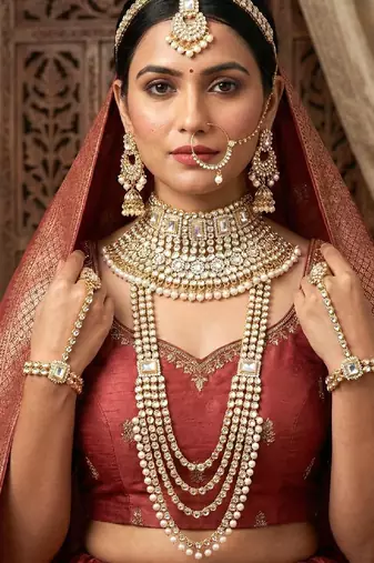 Aheli traditional gold plated kundan dulhan bridal jewellery set with choker earrings maang tikka hathphool for women