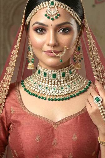 Aheli green color jodha akbar choker necklace bridal ethnic indian jewellery set gift for women