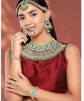 Aheli green color jodha akbar choker necklace bridal ethnic indian jewellery set gift for women 2