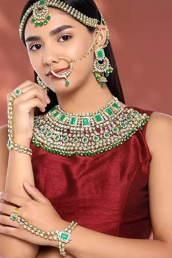 Aheli green color jodha akbar choker necklace bridal ethnic indian jewellery set gift for women