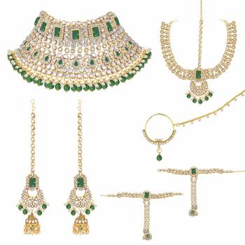 Aheli green color jodha akbar choker necklace bridal ethnic indian jewellery set gift for women 3
