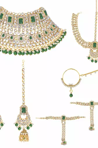 Aheli green color jodha akbar choker necklace bridal ethnic indian jewellery set gift for women