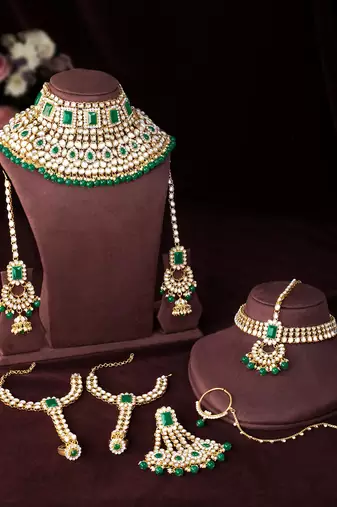 Aheli green color jodha akbar choker necklace bridal ethnic indian jewellery set gift for women