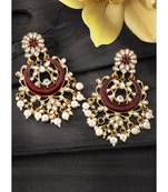 Aheli gold plated brass traditional jewellery kundan pearl golden maroon chandbali earrings gift for women girls