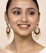 Aheli gold plated brass traditional jewellery kundan pearl golden maroon chandbali earrings gift for women girls