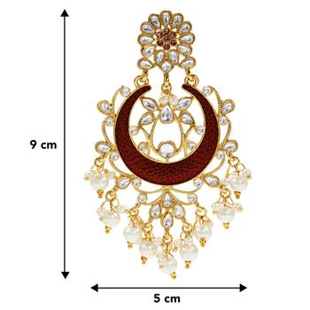 Aheli gold plated brass traditional jewellery kundan pearl golden maroon chandbali earrings gift for women girls 4