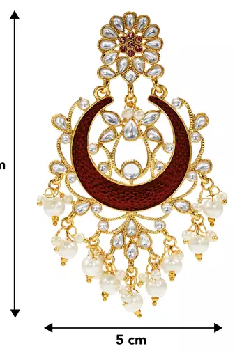 Aheli gold plated brass traditional jewellery kundan pearl golden maroon chandbali earrings gift for women girls