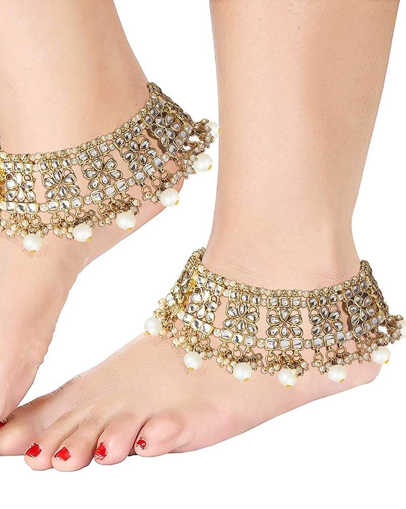 Aheli bridal kundan pearl anklet payal ethnic indian traditional jewellery for women