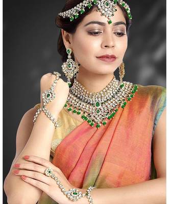 Aheli jodha akbar green bridal choker necklace traditional dulhan jewellery set gift for women 2