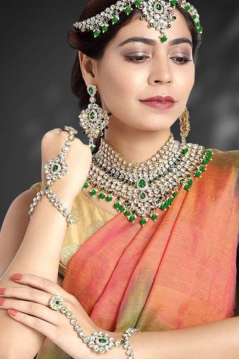 Aheli jodha akbar green bridal choker necklace traditional dulhan jewellery set gift for women