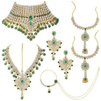Aheli jodha akbar green bridal choker necklace traditional dulhan jewellery set gift for women 3
