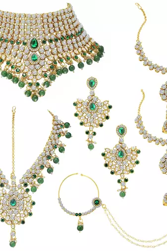 Aheli jodha akbar green bridal choker necklace traditional dulhan jewellery set gift for women