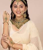 Aheli jodha akbar bridal choker necklace earrings maangtikka nathiya haathpanja traditional jewellery set for women