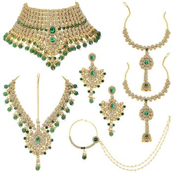 Aheli jodha akbar bridal choker necklace earrings maangtikka nathiya haathpanja traditional jewellery set for women 3