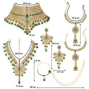 Aheli jodha akbar bridal choker necklace earrings maangtikka nathiya haathpanja traditional jewellery set for women 4