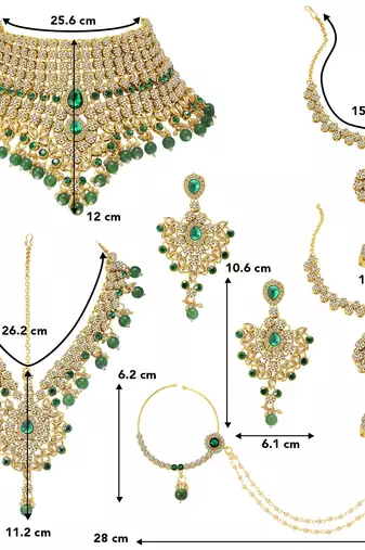 Aheli jodha akbar bridal choker necklace earrings maangtikka nathiya haathpanja traditional jewellery set for women