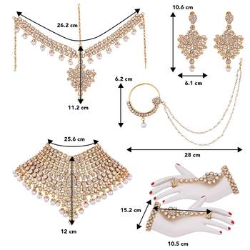 Aheli kundan bridal choker necklace earrings maangtikka nathiya haathpanja traditional jewellery set for women 4