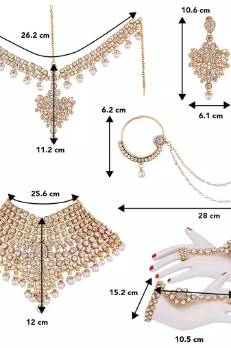 Aheli kundan bridal choker necklace earrings maangtikka nathiya haathpanja traditional jewellery set for women