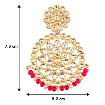 Aheli traditional jewellery 18k gold plated brass kundan bead pink chandbali earrings for women 3