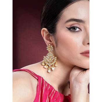 Aheli gold plated kundan pearl chandbali earrings for women girls 1