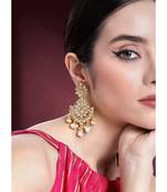 Aheli gold plated kundan pearl chandbali earrings for women girls