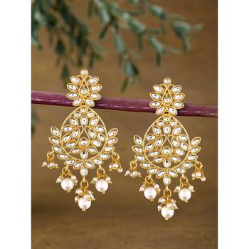 Aheli gold plated kundan pearl chandbali earrings for women girls 2