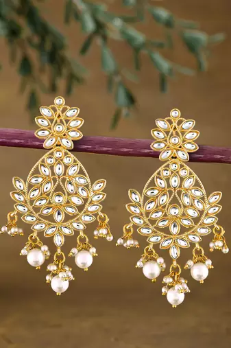 Aheli gold plated kundan pearl chandbali earrings for women girls