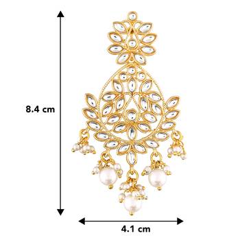 Aheli gold plated kundan pearl chandbali earrings for women girls 4
