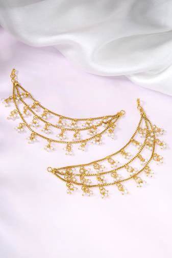Aheli traditional jewellery pearl layered hair chain accessories with hook for women