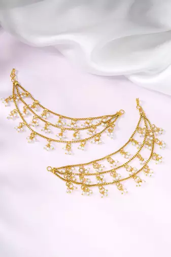 Aheli traditional jewellery pearl layered hair chain accessories with hook for women