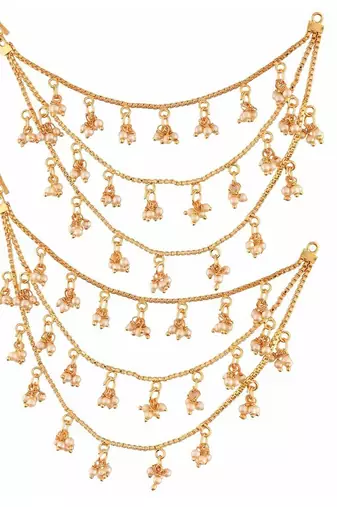 Aheli traditional jewellery pearl layered hair chain accessories with hook for women
