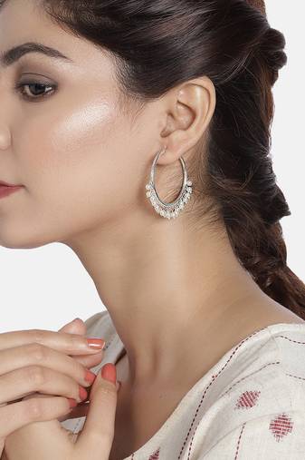 Aheli silver plated pearl big circle large round chandbali earring for women indian traditional jewellery