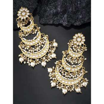 Aheli traditional gold plated kundan pearl long dangle earrings for women 1