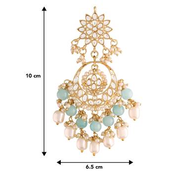 Aheli kundan pearl gold plated floral sky blue chandbali earrings for women long danglers 4