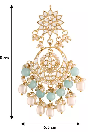 Aheli kundan pearl gold plated floral sky blue chandbali earrings for women long danglers