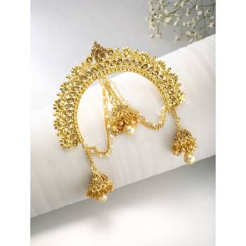 Aheli kundan pearl hair accessary juda pin with hanging jhumkis for women 1