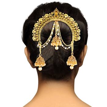 Aheli kundan pearl hair accessary juda pin with hanging jhumkis for women 2