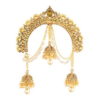 Aheli kundan pearl hair accessary juda pin with hanging jhumkis for women 3