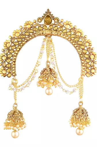 Aheli kundan pearl hair accessary juda pin with hanging jhumkis for women