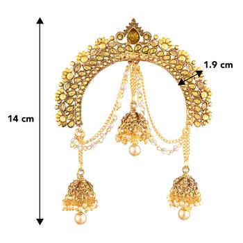 Aheli kundan pearl hair accessary juda pin with hanging jhumkis for women 4