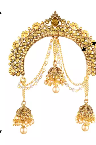 Aheli kundan pearl hair accessary juda pin with hanging jhumkis for women