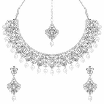 Aheli rajasthani necklace set with earrings & maang tikka for women 3