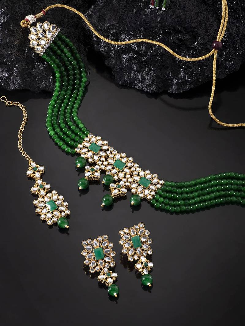 Aheli adjustable choker necklace with earring maang tikka jewellery set for women