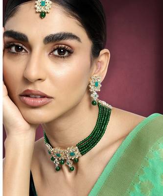 Aheli adjustable choker necklace with earring maang tikka jewellery set for women 2