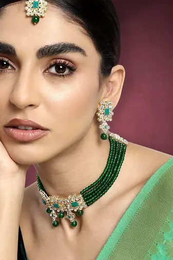 Aheli adjustable choker necklace with earring maang tikka jewellery set for women