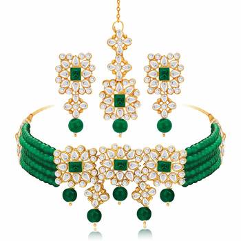 Aheli adjustable choker necklace with earring maang tikka jewellery set for women 3