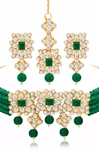 Aheli adjustable choker necklace with earring maang tikka jewellery set for women