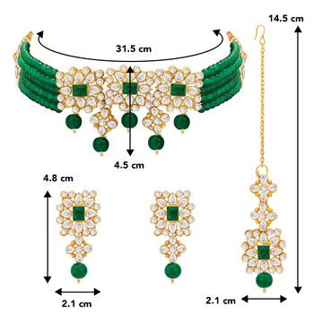 Aheli adjustable choker necklace with earring maang tikka jewellery set for women 4
